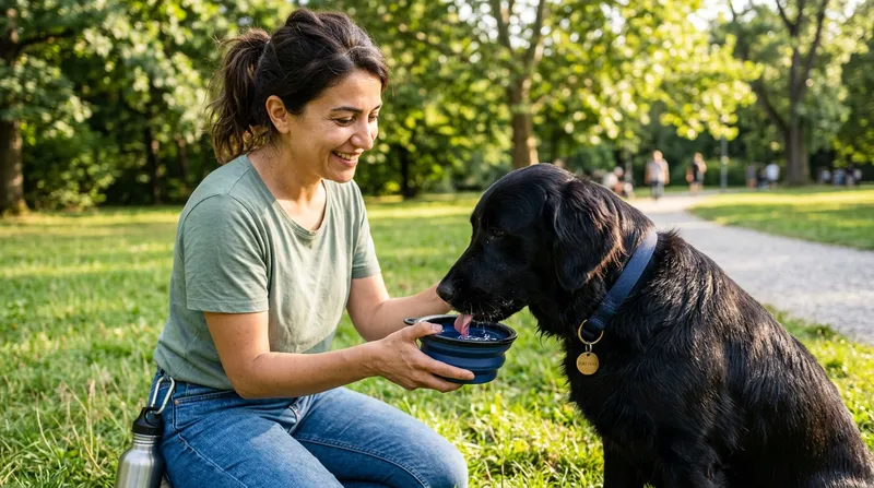 Köpek su içiyor sıcak havada