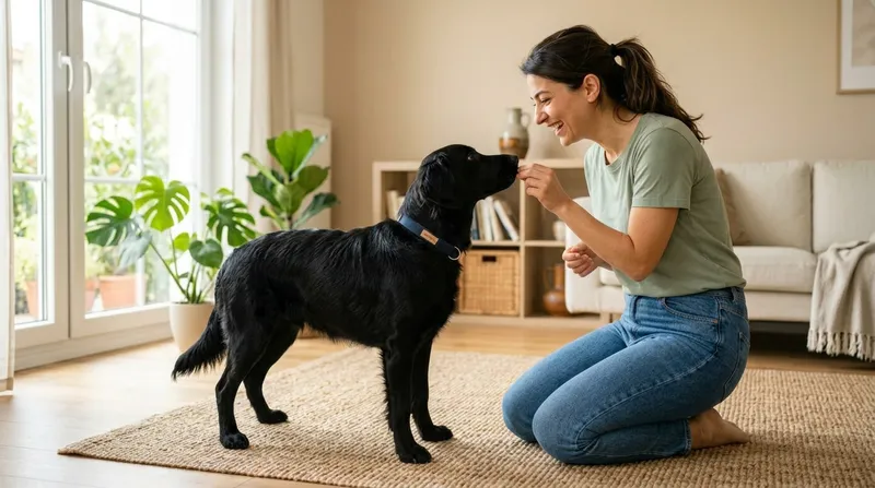 Dört ayağı yerdeyken köpeği ödüllendirme