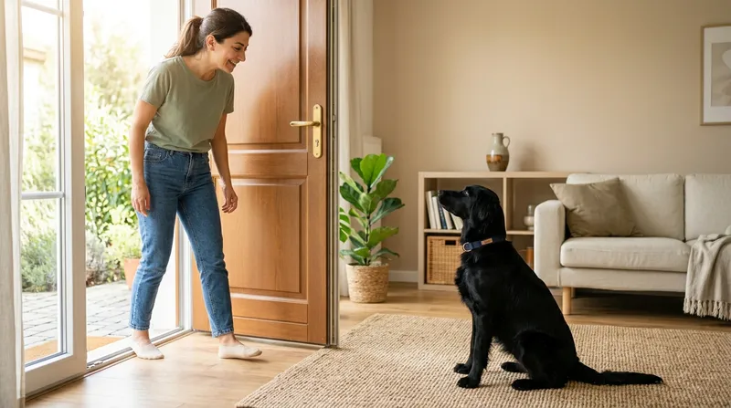 Köpek otur pozisyonunda misafiri karşılıyor