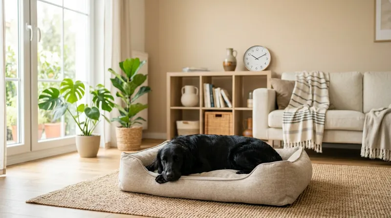 Yalnız kalan köpek sakin bir şekilde bekliyor