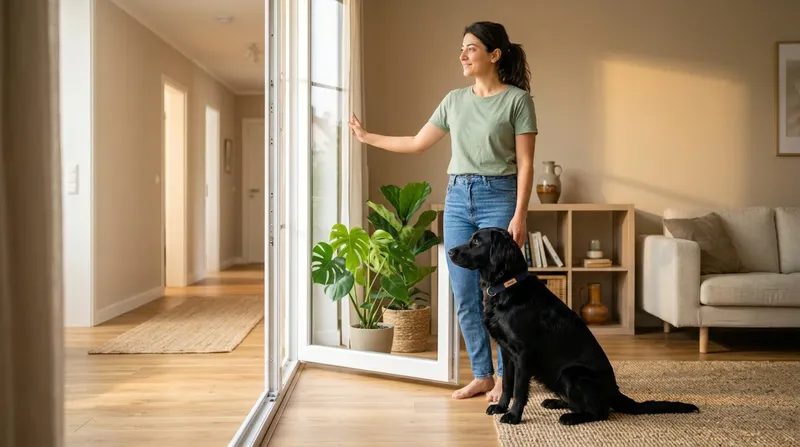 Kapı tam açıkken köpek eşikte bekliyor