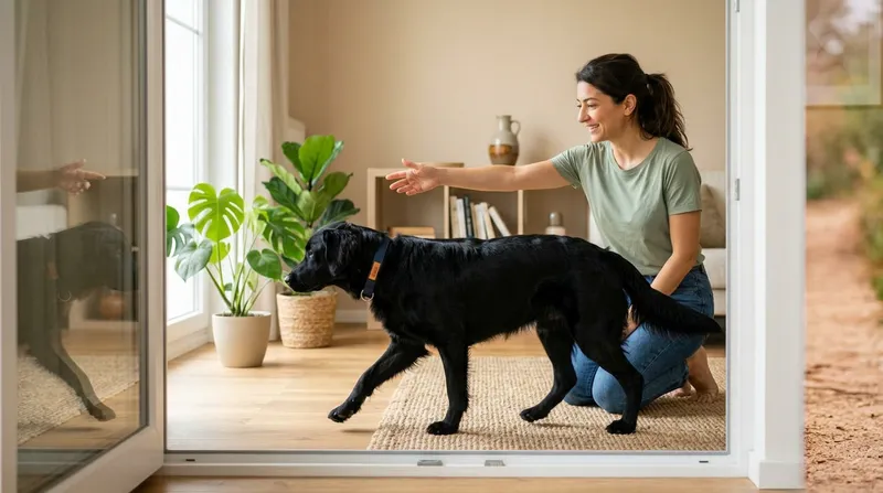 Köpeğe geç komutuyla kapıdan geçiş izni verme