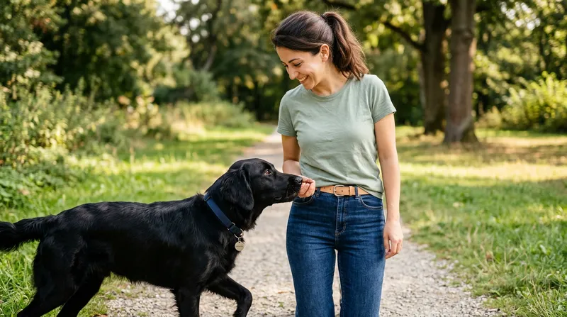 Mama ile köpeği heel pozisyonuna yönlendirme